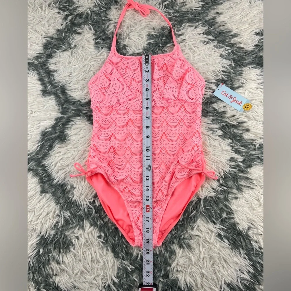NWT Cat & Jack Kids Girls Pink Halter One Piece Swimsuit Size Large